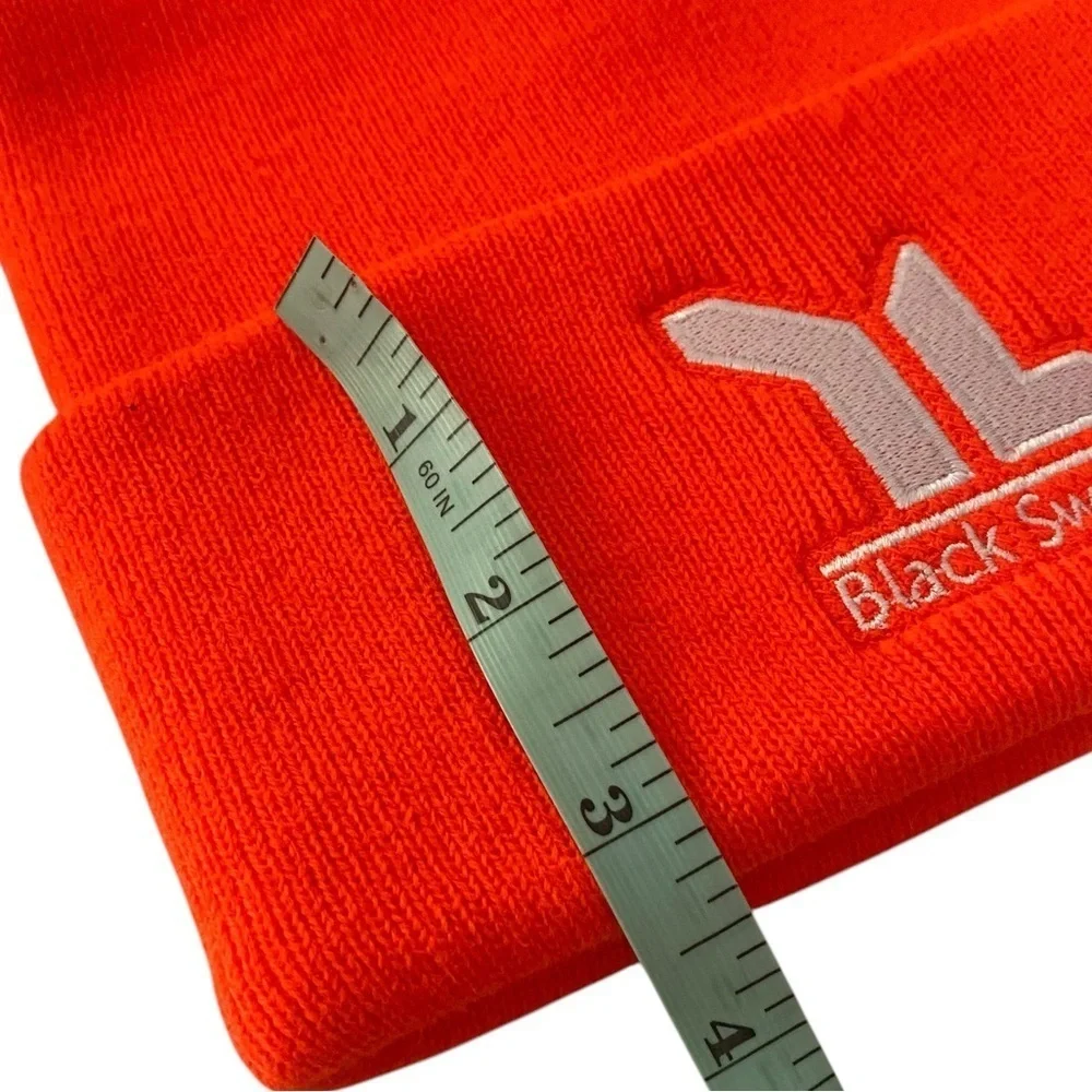 BLACK‎ SWAMP - NEON ORANGE BEANIE HAT CAP - WHITE EMBROIDERY PRINT - B10